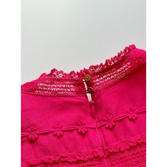 ULLA JOHNSON Amour Fuchsia Pink Cotton Lace Ruffle Balloon Sleeve Dress, Size 6 - Picture 13 of 16